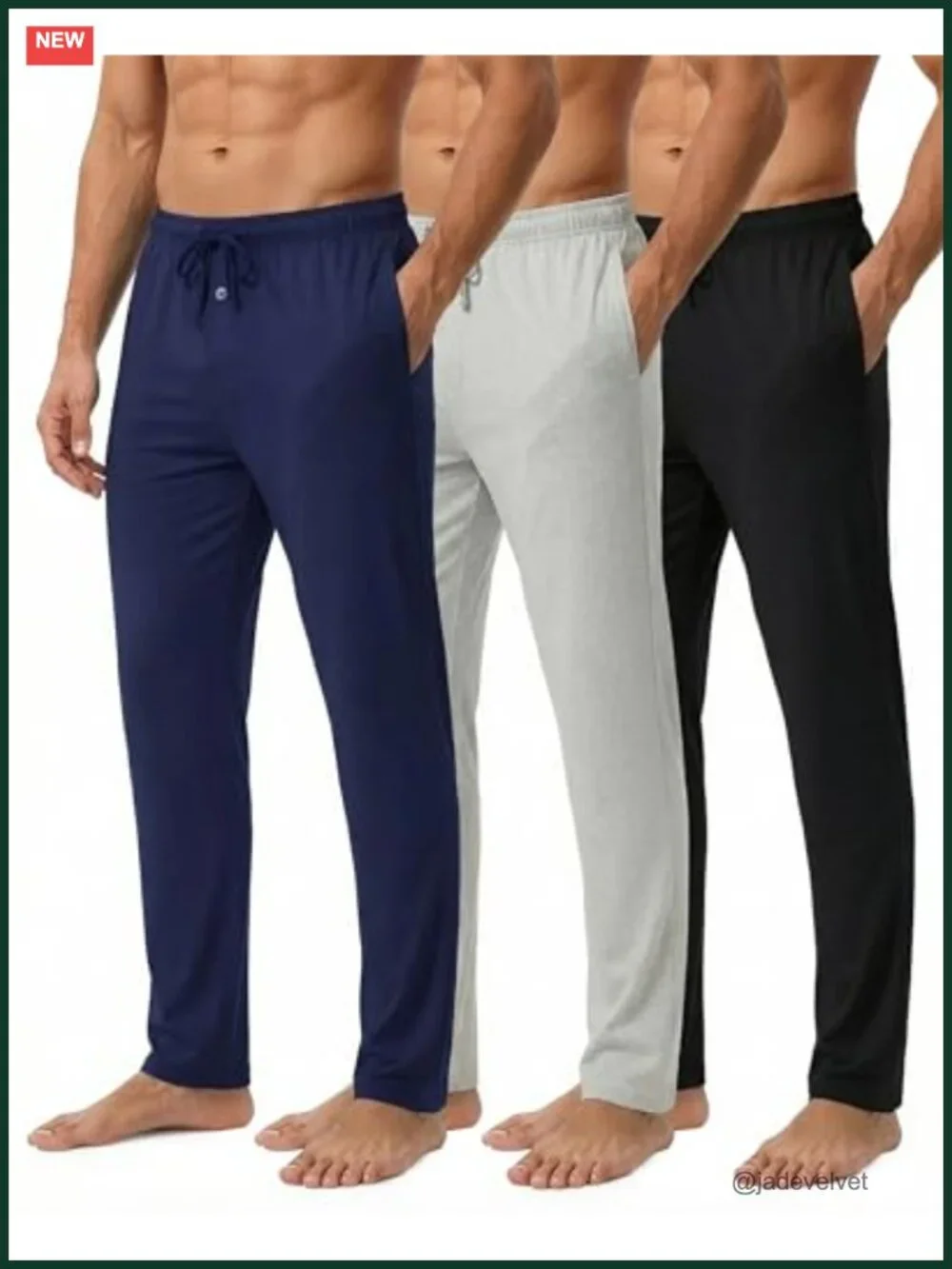 3 Pack Men's Cotton Pajama Pants Soft Lounge Bottoms Elastic Waist Pockets
